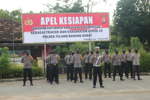 Bhabinkamtibmas dan Nakes Jadi Tracer dan Vaksinator, Polres Tubaba gelar apel kesiapan
