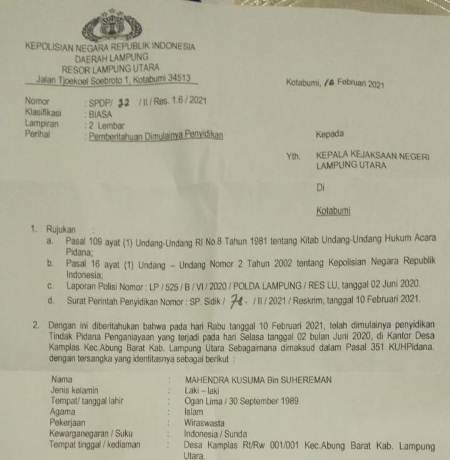 Kasus penganiyaan Yang Dilakukan Anak Kepala Desa Kamplas Memasuki Babak Baru