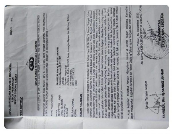 Jadi Korban Penganiayaan ASN Ini Pertanyakan Laporan Hampir Empat Bulan di Polsek Gedung Tataan