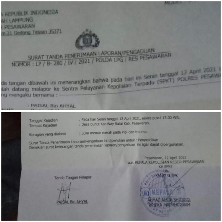 Ditagih Langganan Koran, Diduga Anak Kades Bunut Pesawaran Aniaya Wartawan