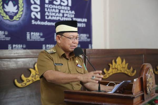 Bupati Dawam Hadiri Penutupan Kongres Asosiasi PSSI Kabupaten Lampung Timur