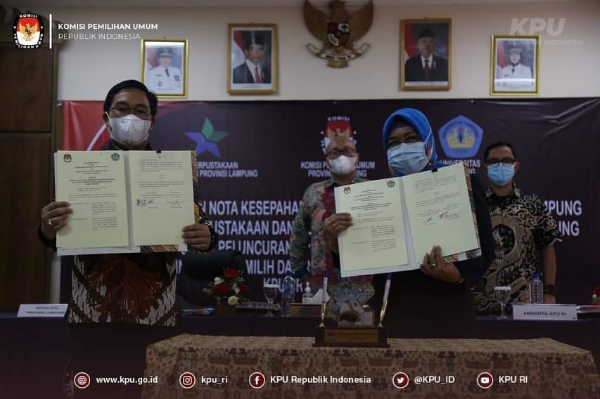 Teken MoU Unila dan KPU Provinsi Lampung Disaksikan Ketua KPU RI