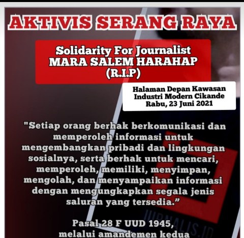 Besok, Jurnalis Serang Raya Aksi Solidaritas Untuk Mara Salem Harahap