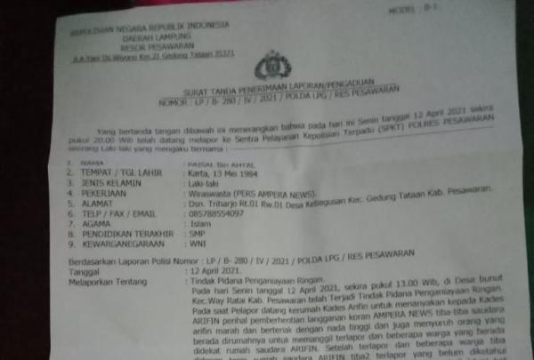 Berkas Kasus Dugaan Penganiayaan Oleh Anak Mantan Kades Terhadap Wartawan Dilimpahkan Ke Kejari Pesawaran