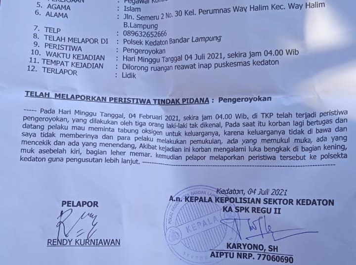 Kecam Penganiaya Perawat Puskes Kedaton, LBH PPNI Pusat Minta Polda Lampung Segera Tangkap Pelaku