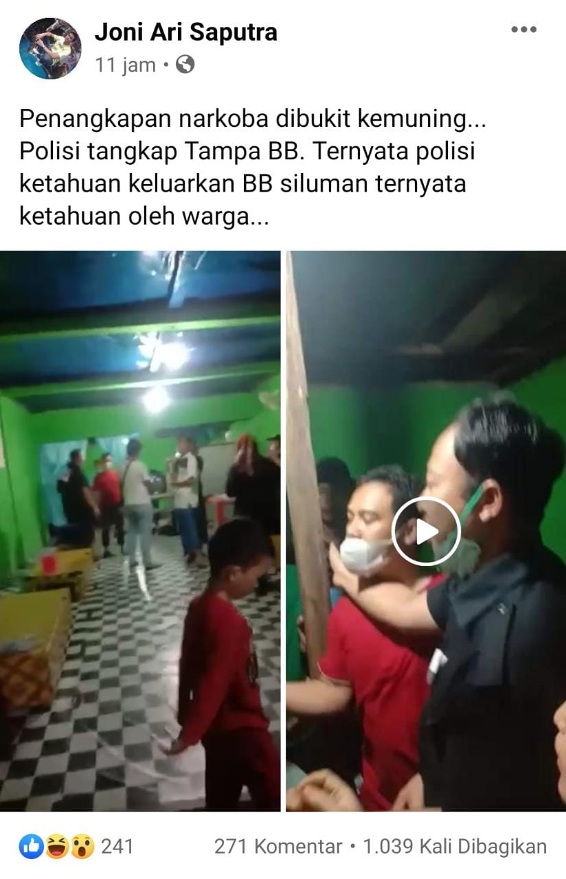 Viral di FB Polisi Taro BB Saat Tangkap Terduga Kasus Narkoba di Bukit Kemuning, Kasat Narkoba Bantah