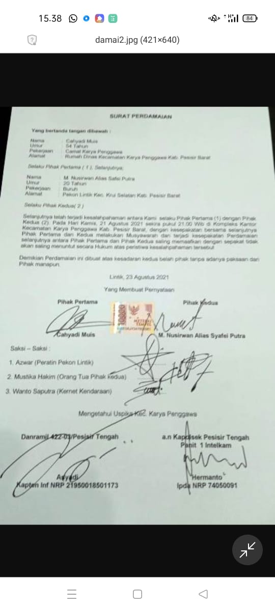Camat Karya Panggawa Bantah Takut-Takuti Warga Pakai Senpi dan Berdamai dengan Korban