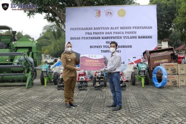 Bupati Tulang Bawang Serahkan Bantuan Alat Mesin Pra dan Pasca Panen ke Dinas Pertanian