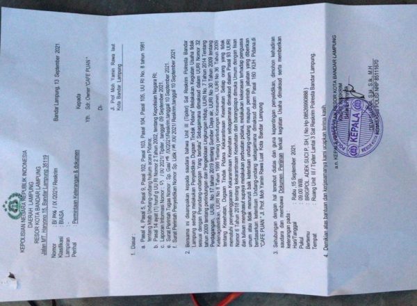 Diduga Melanggar Aturan, Polresta Bandar Lampung Periksa Sejumlah Cafe dan SPA