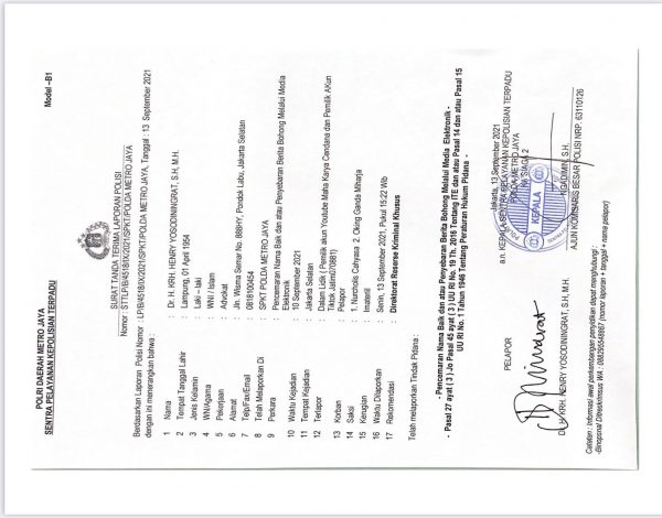 Heboh Kabar Megawati Soekarnoputri Wafat, Henry Yosodiningrat Polisikan Pemilik Akun Youtube Mahakarya Cendana dan Akun Tiktok Jatim070881