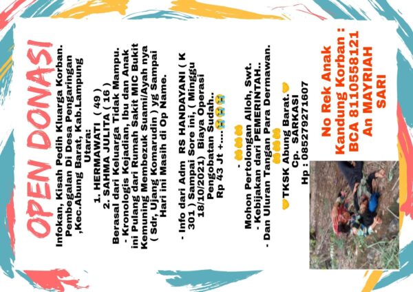 Viral Ibu dan Anak Korban Begal Sadis di Lampung Utara Buka Donasi Biaya Berobat, BPJS Mereka Tidak Laku