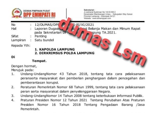 Anggaran Makan Minum DPRD Lampung Ternyata Rp12 Miliar Dua LSM Laporkan Dugaan Korupsi ke Polda Lampung