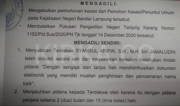 Beredar Kabar MA Vonis Mantan Ketua AKLI Syamsul Arifin 2,5 Bulan Kuasa Hukum Belum Terima Putusan