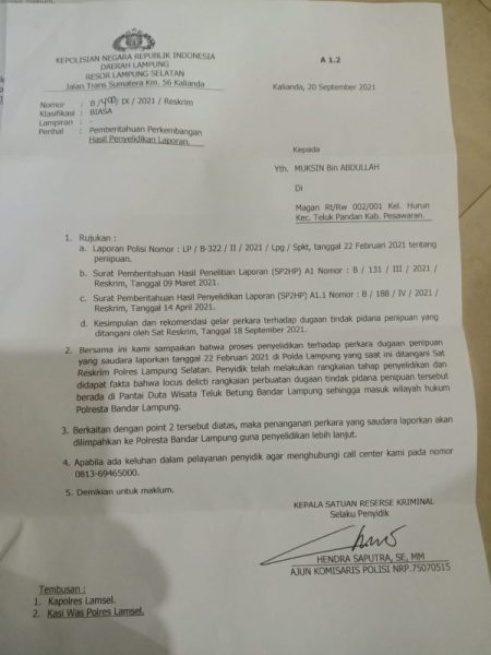 Muksin Pertanyakan Kelanjutan Penyidikan atas Kasus Penipuan Jual-Beli Tanah