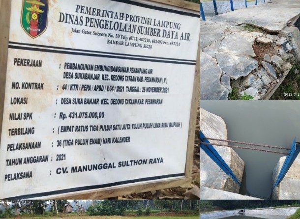 Proyek Embung Ratusan Juta PSDA Povinsi Lampung di Suka Banjar dan Sumber Sari Ajang Korupsi?