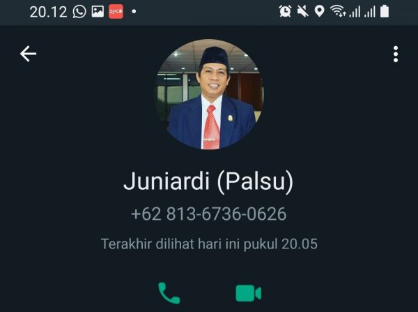 Whatshapp Palsu Mengaku Juniardi Minta Minta Uang ke Pejabat dan Kolega