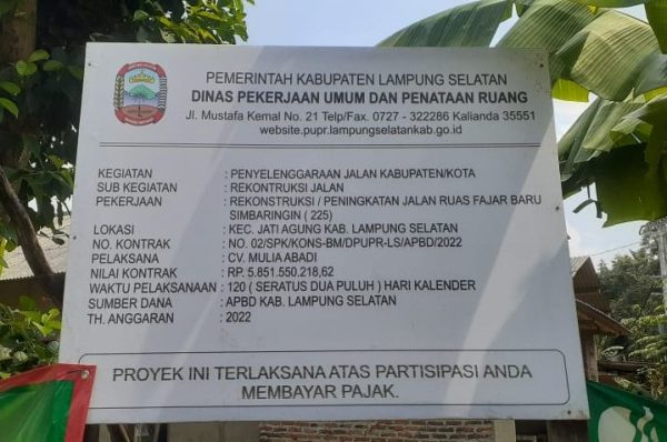 Proyek Pengaspalan Jalan Dua Kecamatan di Lamsel Rp5,8 Miliar Disoal