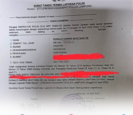Jadi Korban Investasi Bodong Wahyu Kenzo Donal Haris Sihotang Lapor ke Polda Lampung