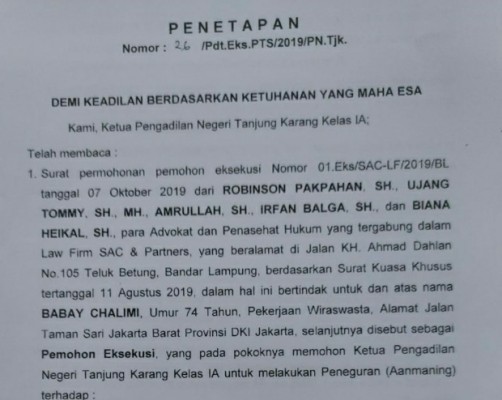 Babay Chalimi Kembali Menangkan Kasasi Atas Aset Yang Dikuasai Banl BPR Utomo