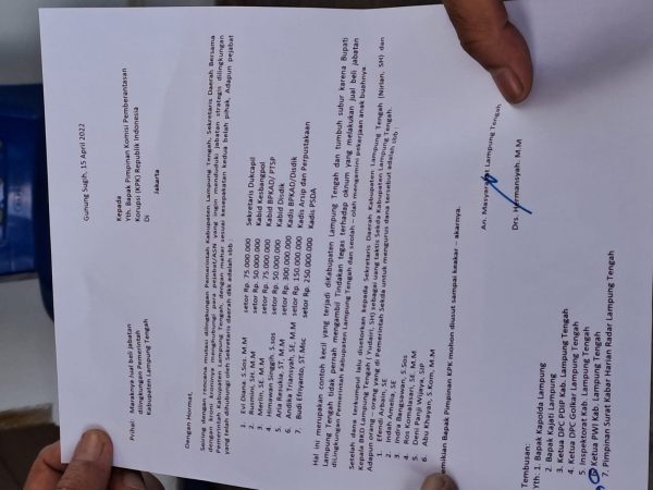 Beredar Surat Laporan Dugaan Jual Beli Jabatan Libatkan Sekda dan BKD Lampung Tengah, Musa Ahmad Perintahkan Inspektorat Bergerak