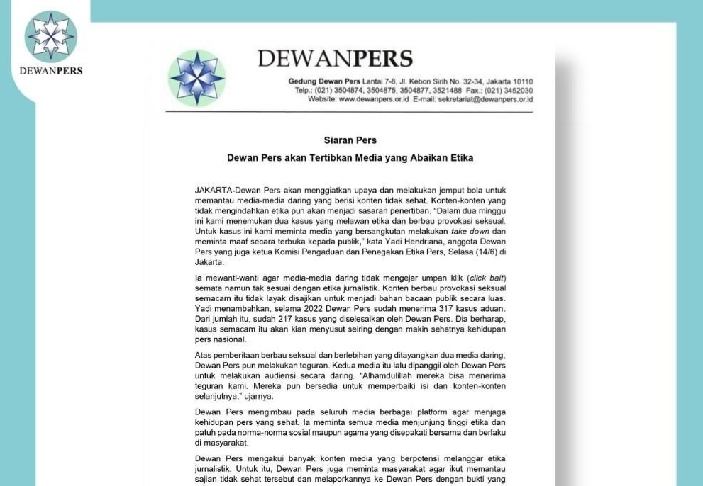 Dewan Pers Akan Tertibkan Media Yang Abaikan Etika 