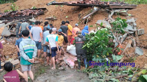 Longsor Timbun Rumah dan Badan Jalan Lintas di Pesisir Barat Tiga Warga Ayah Ibu dan Putrinya Tewas
