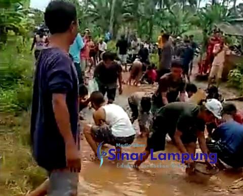 Kecewa Dengan Bupati Dawam Rahardjo Warga Protes Dengan Rebutan Ikan Lele di Kubangan Jalan