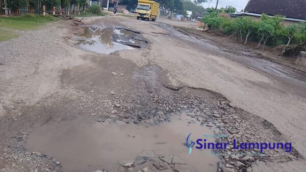 Warga Resah Jalan Provinsi di Tiyuh Penumangan Rusak Parah