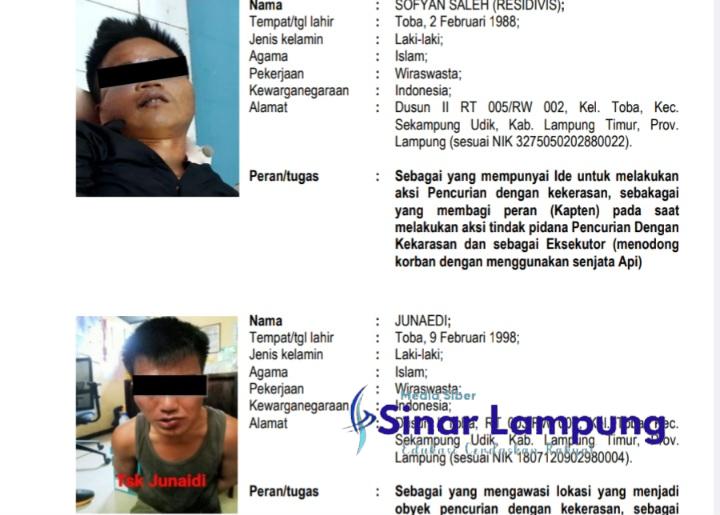 Komplotan Dua Saudara Sofyan Saleh dan Junaidi Residivis Perampokan Asal Sekampung Udik Terhenti di Polda Metro Jaya