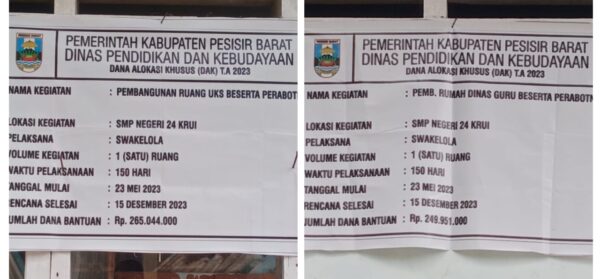 Proyek Swakelola di SMPN 24 Krui Sarat Penyimpangan Diduga Libatkan Kepsek dan Suaminya 