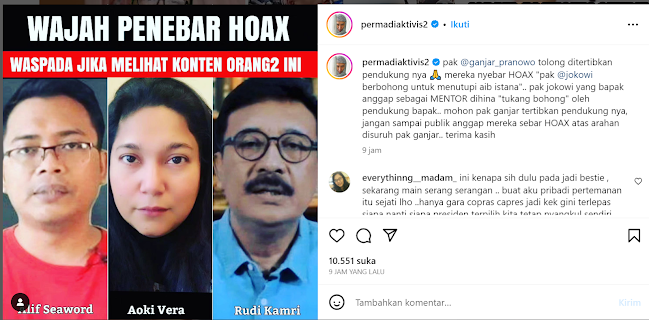 Abu Janda Posting Tiga ‘Bestinya’ Sebar Hoax Prabowo