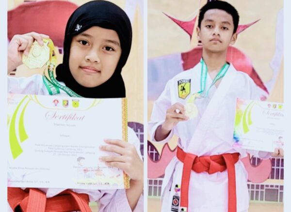 Kakak Adik Novendra Fahtian Bahri dan Agis Anindya Saiba Boyong Emas Open Karate Championsip Piala Gubernur 2023