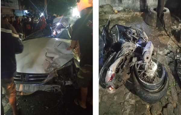 Laka Depan RS Advent, Penumpang Honda Accord Terjepit Pemotor kritis 