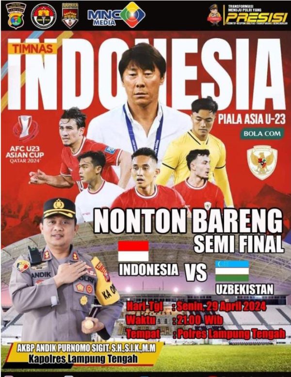 Polres Lampung Tengah Nobar Semifinal Piala Asia U23 Indonesia Vs Uzbekistan 