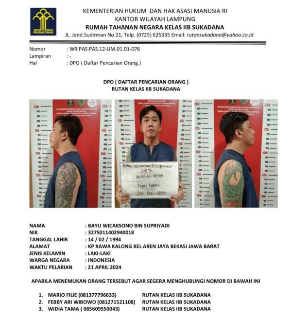 Napi Narkoba Vonis 14 Tahun Bayu Wicaksono Bisa Pulang Tak Balik Lagi Pejabat Rutan Sukadana Panik Sebut Melarikan Diri?