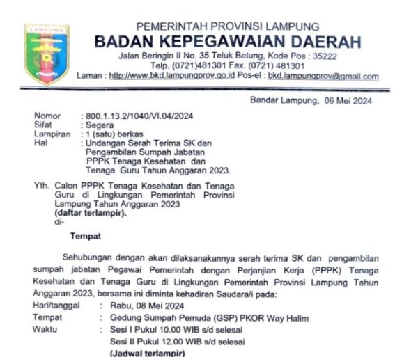 Besok 5056 Guru Honor dan 309 Tenaga Kesehatan Akan Terima SK PPPK di PKOR Way Halim