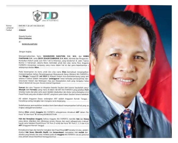 Alumni IKA Faperta Unila Somasi Kepala Bappenda Lampung?