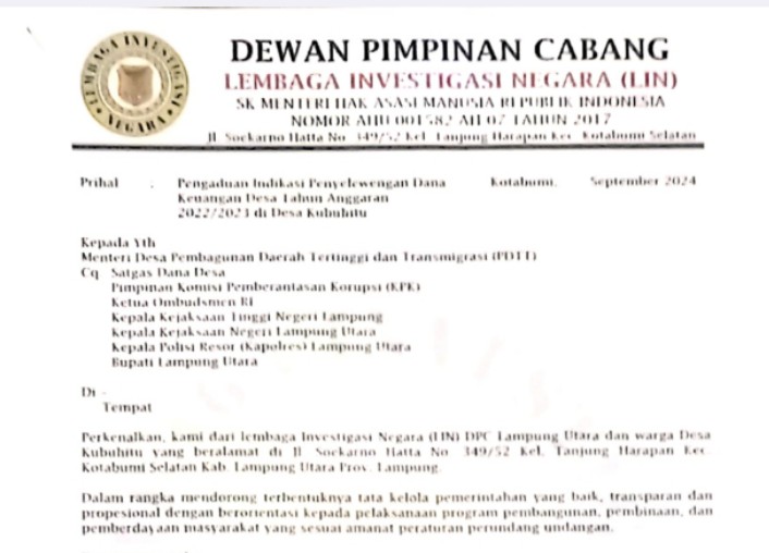 Desa Kubu Hitu Sungkai Barat Tak Ada Kemajuan Temuan LIN Dana Desa Habis Dikuras Kepala Desa?