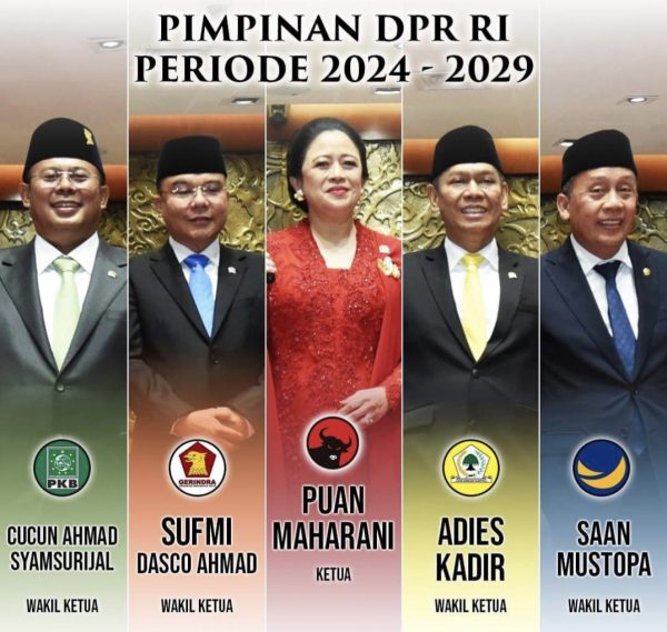 Puan Maharani Ketua DPR Didampingi Empat Wakil Sufmi Dasco Ahmad, Adies Kadir, Saan Mustopa dan Adinda Reza