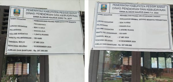 DAK Swakelola SDN 74 Krui Diduga Dikorupsi Secara Berjamaah