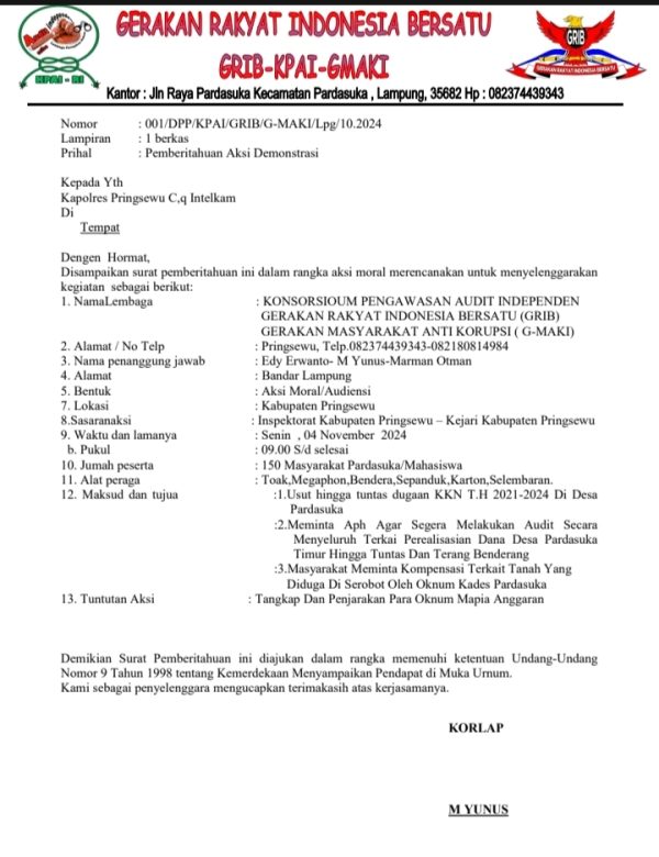 Siap-siap! Inspektorat dan Kejari Pringsewu Bakal Didemo Besar-besaran Terkait Dugaan Korupsi Dana Desa Pekon Pardasuka