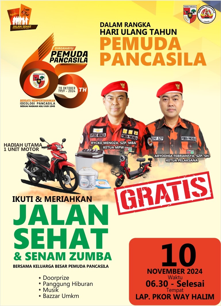 Yuk Ikuti Jalan Sehat HUT PP 65 Gratis dan Berhadiah