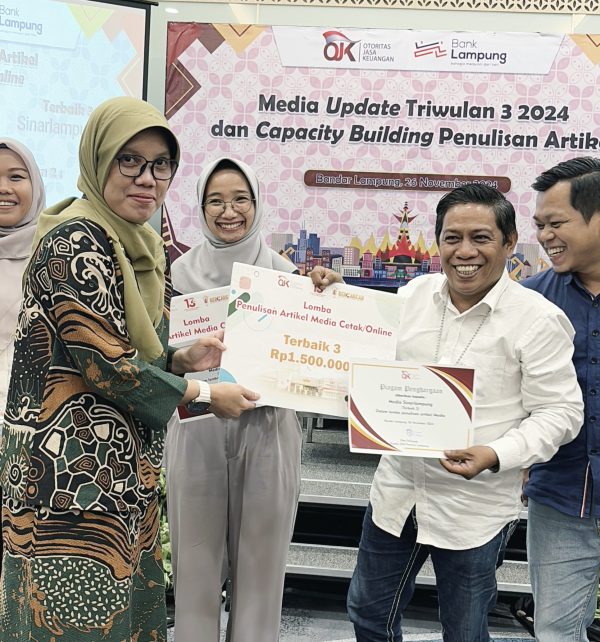 Lomba Menulis OJK, Wartawan Lampost Juara 1, Rilis.id ke II Sinarlampung Terbaik III
