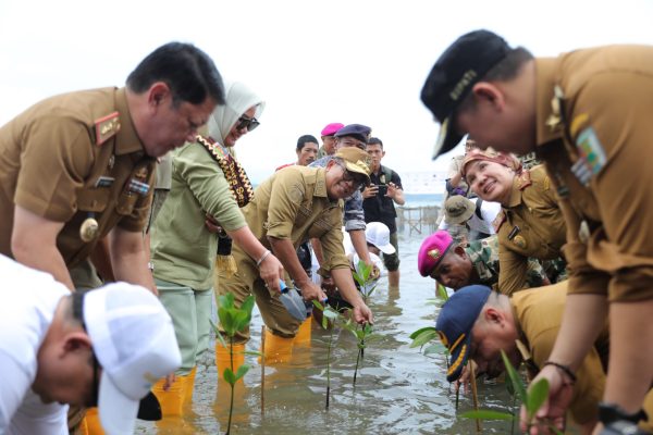 HUT Korps Marinir ke-79, Pj Gubernur Samsudin Bersama Jajaran Brigif 4 Mar/BS Golden Tulip Springhill Bandarlampung dan MNC Peduli Tanam 20 Ribu Bibit Mangrove di Marines Eco Park, Padang Cermin, Pesawaran