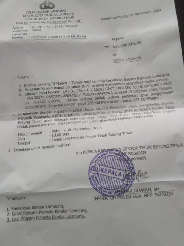 Oknum Pegawai Kemenkumham Lampung Diduga Tipu Warga Rp60 Juta, Korban Lapor Polisi