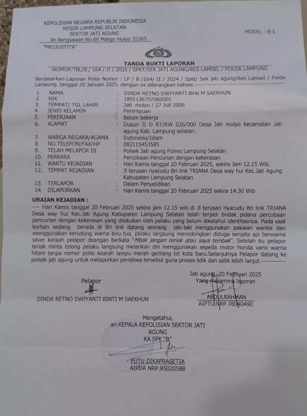 Waspada Kejahatan: Modus Pelaku Menyamar sebagai Wanita di Lampung Selatan