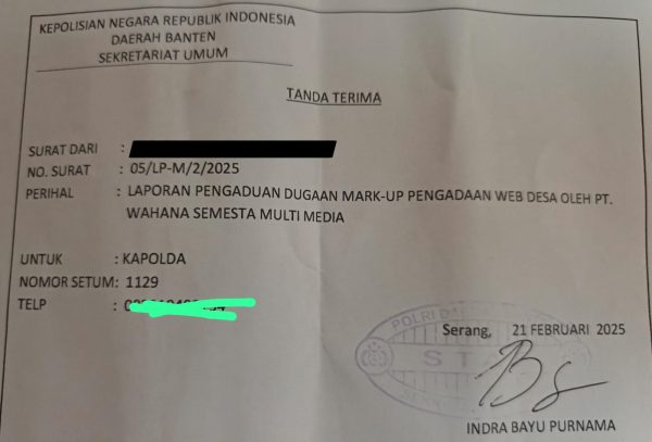 Masyarakat Serang Laporkan Dugaan Korupsi Web Desa ke Polda Banten