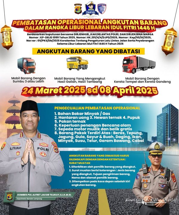 Angkutan Barang di Bandar Lampung Dibatasi Selama Libur Idul Fitri