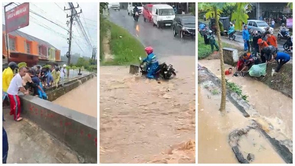 Setiap Hujan Deras Jalan di Kota Bandar Lampung Pasti Banjir di Campang Raya Pemotor Trseret Arus