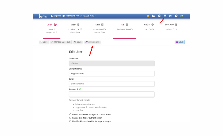 Klik Profile - Klik Access Keys